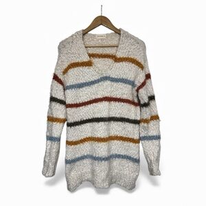 The Nines Bouclé Stripe Sweater Soft V-Neck Knit Women's M
